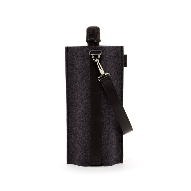 Solo Wine Carrier | Charcoal Merino Wool with Leather Strap