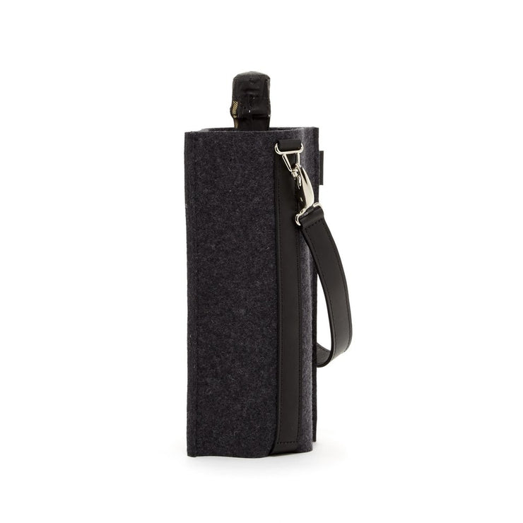 Solo Wine Carrier | Charcoal Merino Wool with Leather Strap