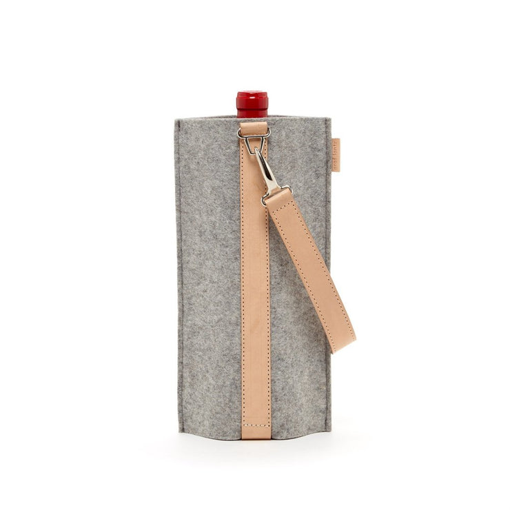 Solo Wine Carrier | Granite Merino Wool Felt with Leather Strap