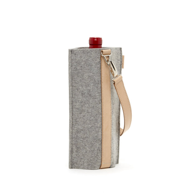 Solo Wine Carrier | Granite Merino Wool Felt with Leather Strap