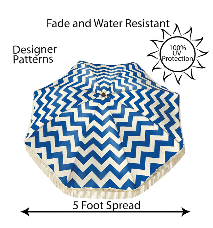 CHEVRON BEACH UMBRELLA WITH FRINGE