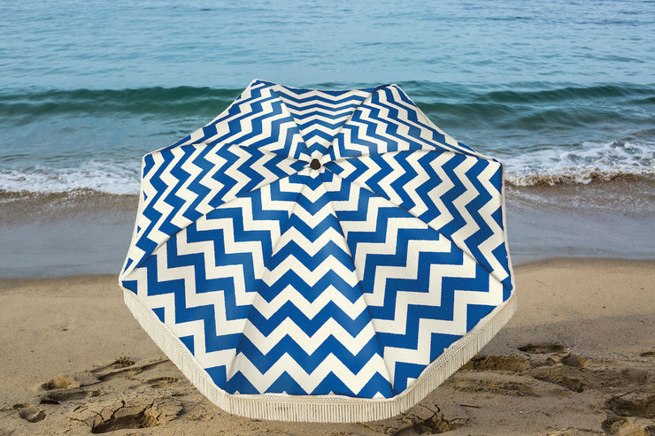 CHEVRON BEACH UMBRELLA WITH FRINGE